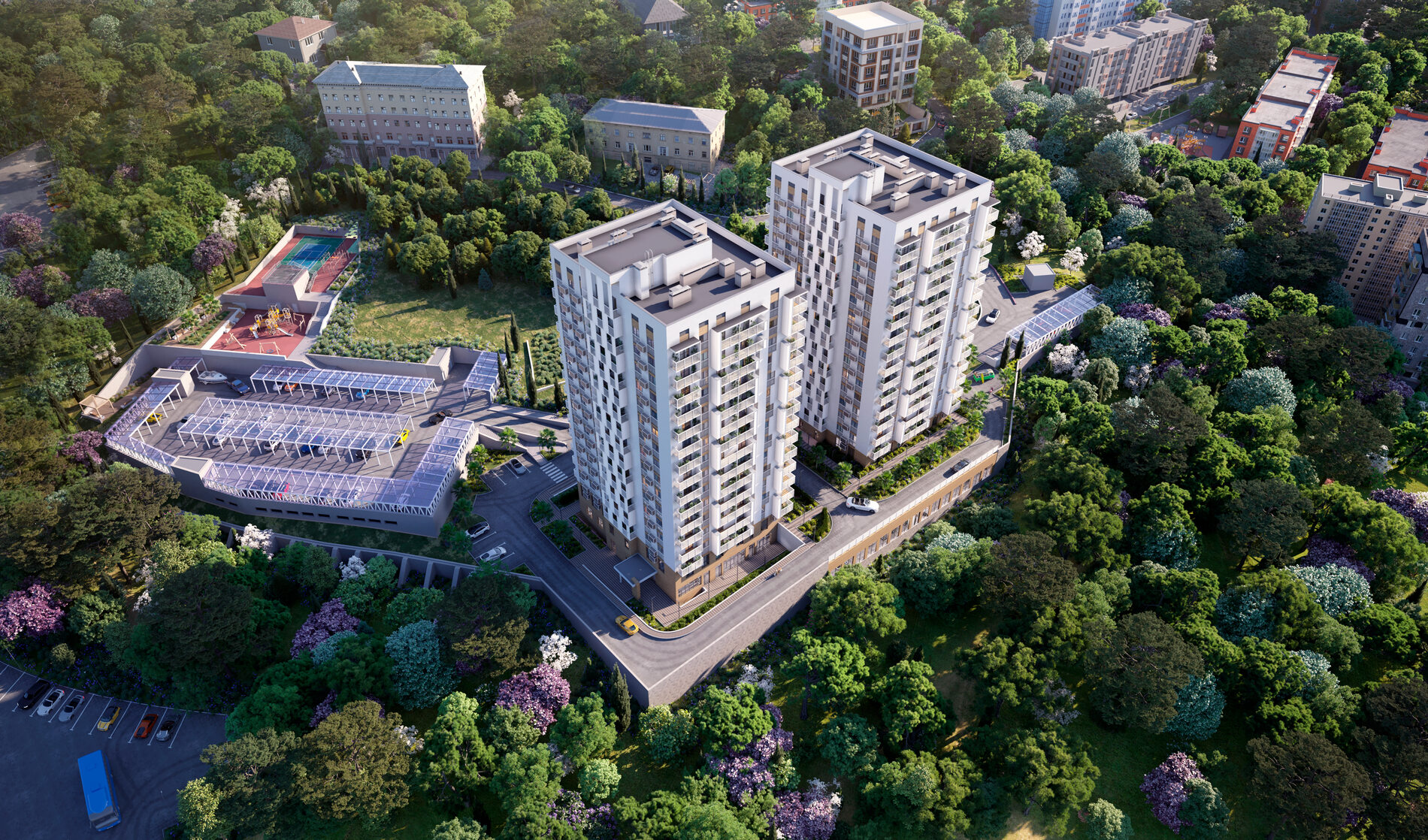 Бакунинский — аэрофото среди зелени