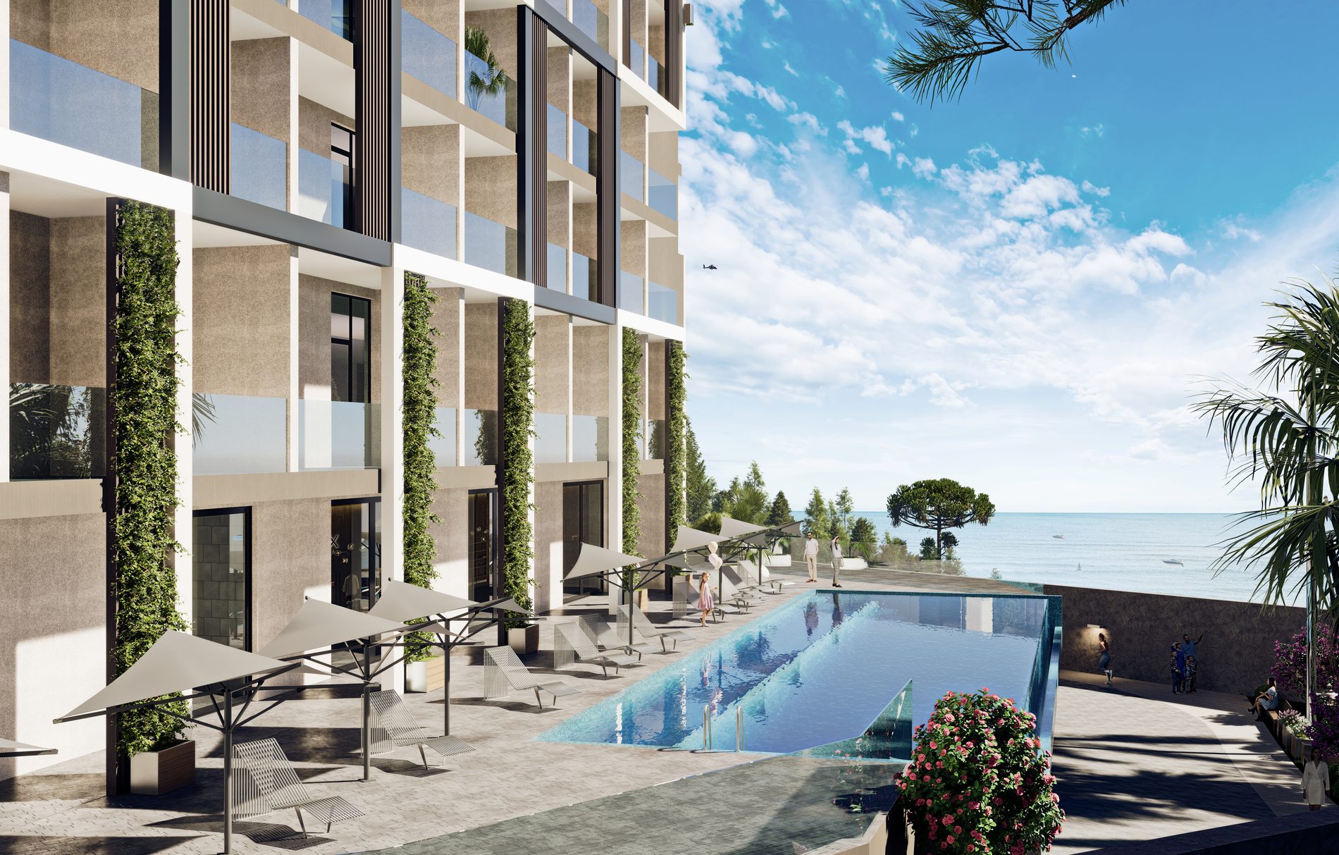 Darsan Residence — бассейн и терраса с видом на море